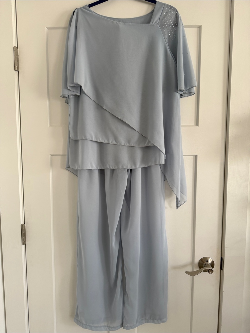 Elegant Light Blue Chiffon Layered Pant Set